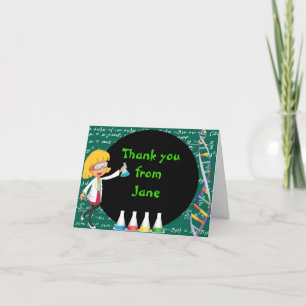 Blonde Girl Mad Scientist Thank You Note Card Dankeskarte
