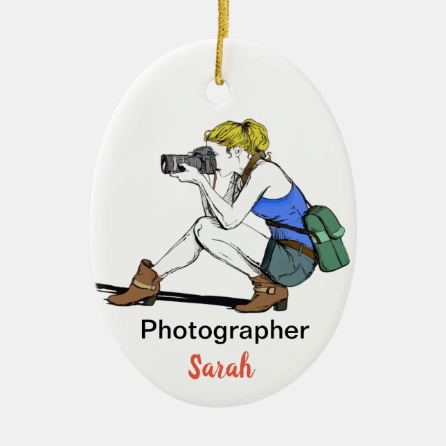 Blonde Girl mit Kamera - Anpassbar Keramik Ornament (Vorne)