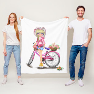 Blonde Girl mit rosa Bike Fleece Blanket