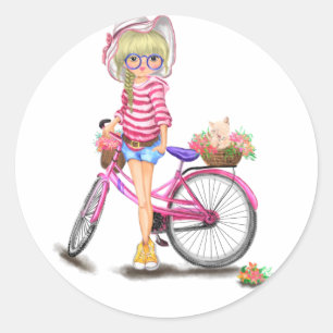 Blonde Girl mit rosa Bike Sticker