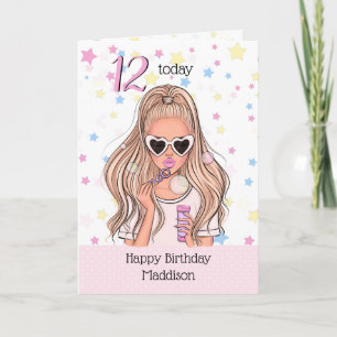 Blonde Girl mit Seifenblase Happy Birthday Card Feiertagskarte