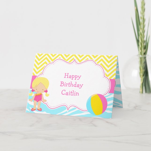 Blonde Girl Pool Party Bash Party Karte (Vorderseite)