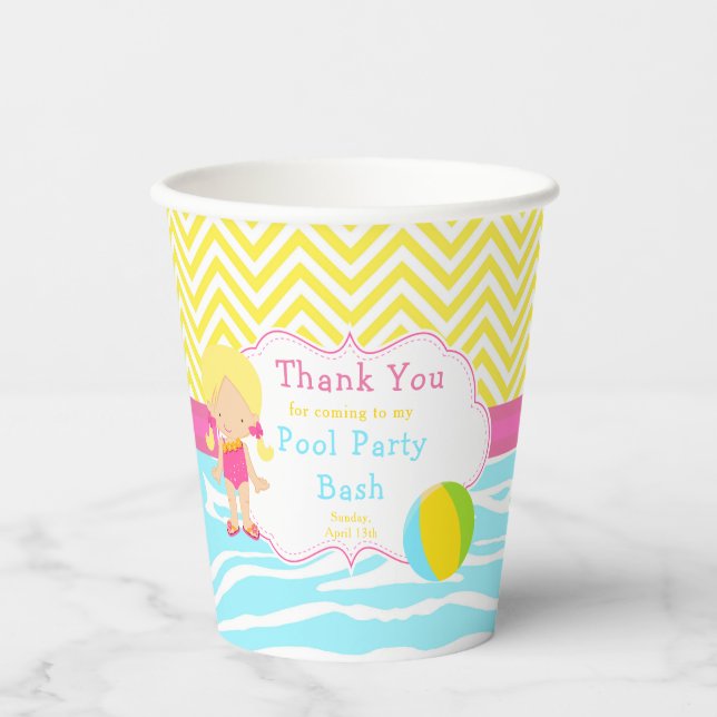Blonde Girl Pool Party Bash Party Pappbecher (Vorderseite)