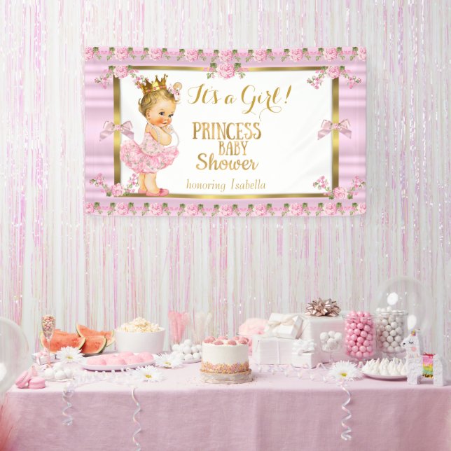 Blonde Girl Princess Baby Dusche Pink Gold Tutu Banner (Party)