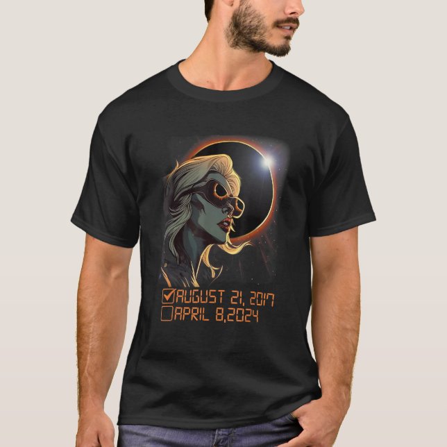 Blonde Girl Total Solar Eclipse Check List Apr 8 2 T-Shirt (Vorderseite)
