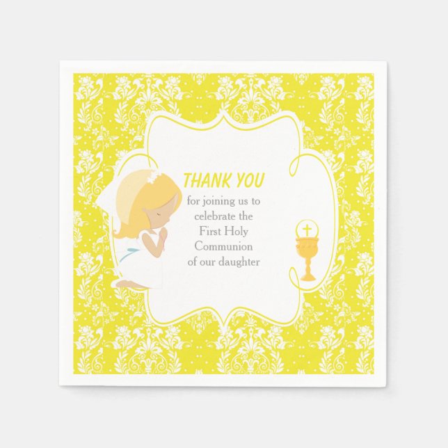 Blonde Girl Yellow Damask Serviette (Vorderseite)