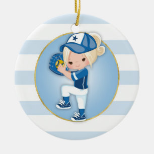 Blonde Girls Blue Softball Keramik Ornament
