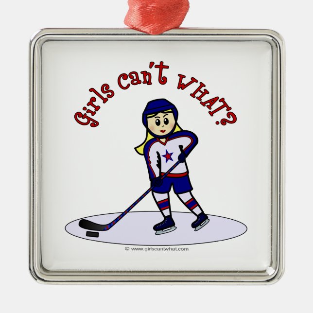 Blonde Girls Hockey-Spieler Ornament Aus Metall (Vorne)