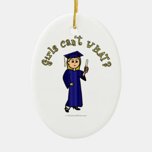 Blonde Graduate in Blau Keramikornament