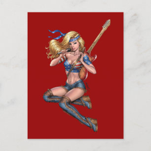 Blonde Guitar Player mit amerikanischer Flagge von Postkarte