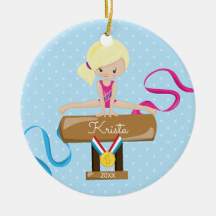 Blonde Gymnast-Gymnastik-Weihnachtsverzierung Keramikornament