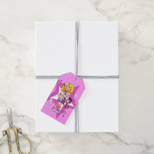 Blonde Haar Mädchen Star Rosa Gastgeschenk Geschen Geschenkanhänger (Mit Garn)