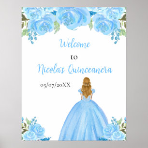 Blonde Haar Prinzessin Blau Quinceanera Willkommen Poster