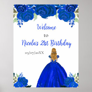 Blonde Haar Prinzessin Blaues Blumen Geburtstags W Poster