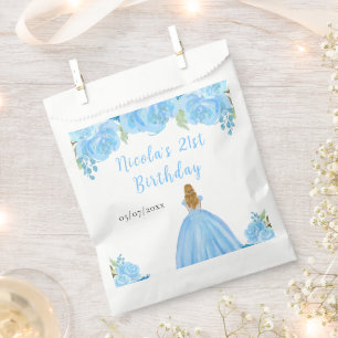 Blonde-Haar Prinzessin Blaues Blumen Geburtstagsfe Geschenktütchen