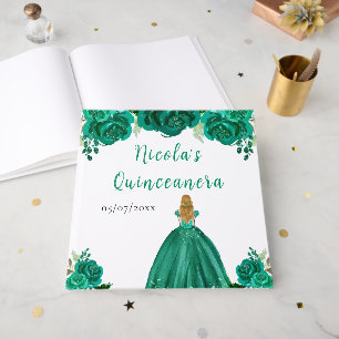 Blonde-Haar-Prinzessin Grüne Quinceanera-Gästebuch Gästebuch
