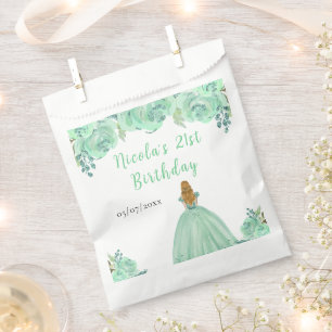 Blonde-Haar-Prinzessin Mint-Blumen-Geburtstagsfeie Geschenktütchen