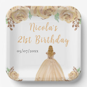 Blonde-Haar Prinzessin Peach Floral Geburtstagsfei Pappteller