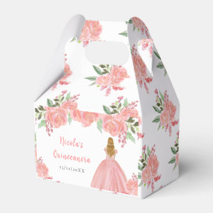 Blonde-Haar-Prinzessin Pinke Florale Quinceanera Geschenkschachtel