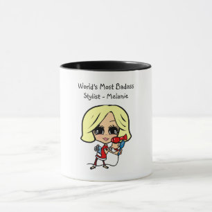 Blonde Haare Stylist Karikatur TASSE Personalisier