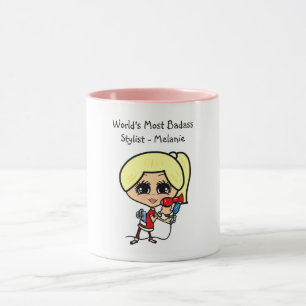 Blonde Haare Stylist Karikatur TASSE Personalisier