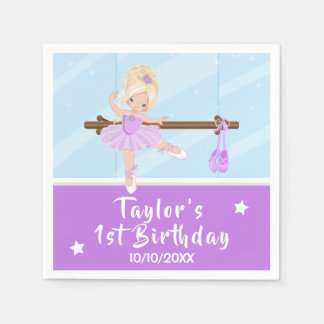 Blonde Hair Ballerina Lila Tutu Birthday Napkins Serviette