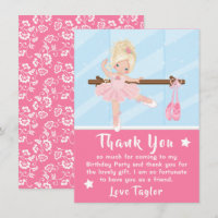 Blonde Hair Ballerina Pink Geburtstag Danke Karte
