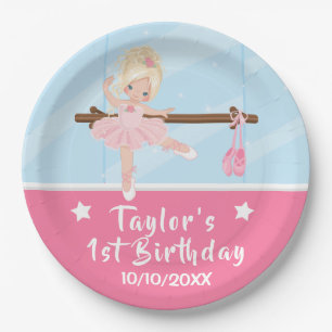 Blonde Hair Ballerina Pink Tutu Birthday Paper Pla Pappteller