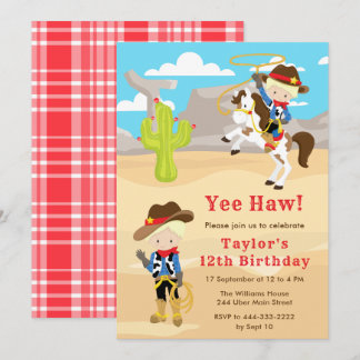 Blonde Hair Cowboy Birthday Party Einladung