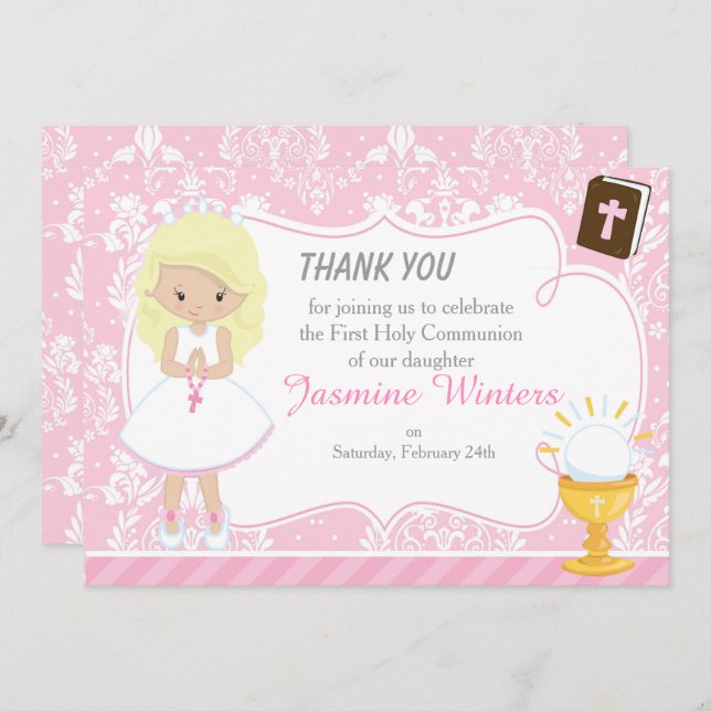 Blonde Hair Girl Erste Kommune Danke (Vorne/Hinten)