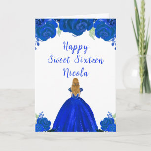 Blonde Hair Princess Blue Floral 16 . Geburtstag Karte