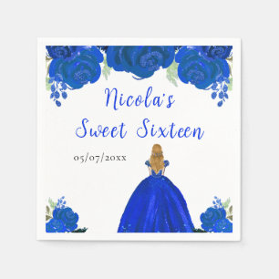 Blonde Hair Princess Blue Floral 16 . Geburtstag Serviette