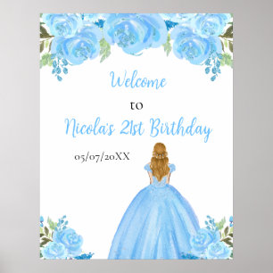 Blonde Hair Princess Blue Floral Geburtstag Willko Poster