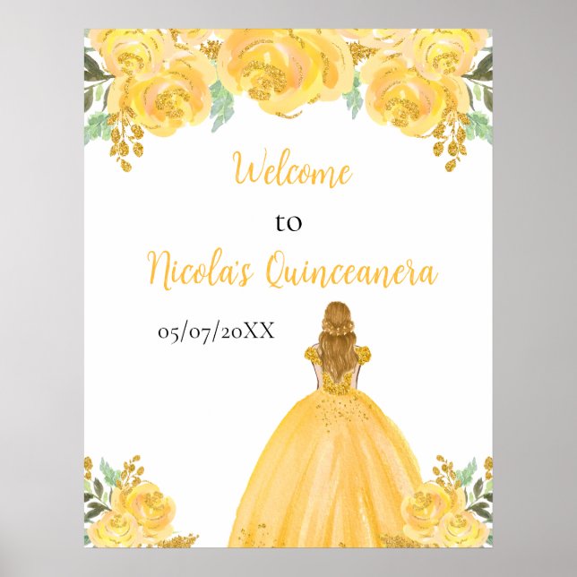 Blonde Hair Princess Gold Quinceanera Willkommen Poster (Vorne)