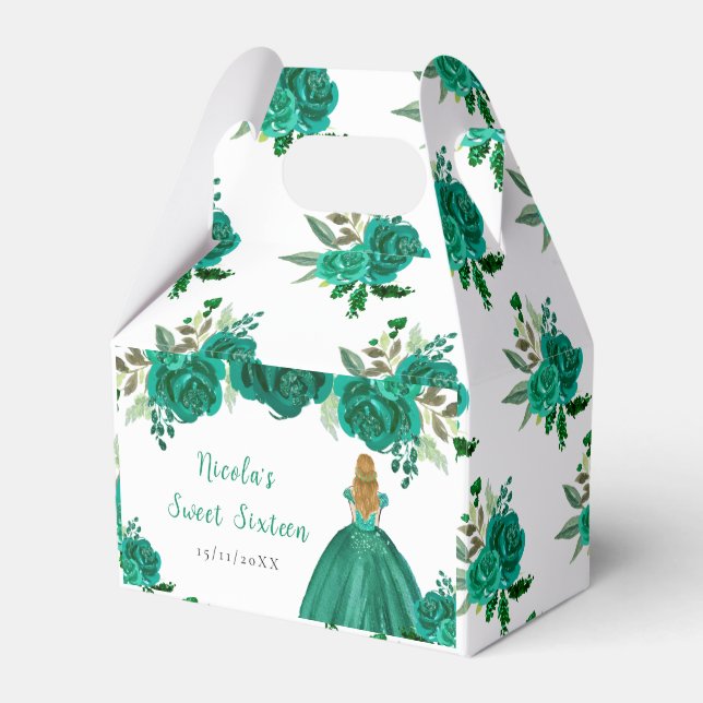 Blonde Hair Princess Green Floral Sweet Sixteen Geschenkschachtel