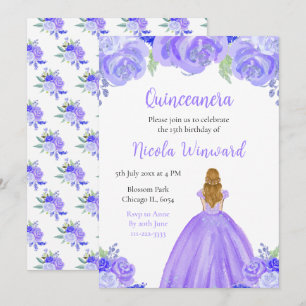 Blonde Hair Princess Lila Floral Quinceanera Einladung