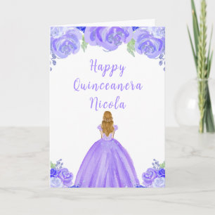 Blonde Hair Princess Lila Floral Quinceanera Karte