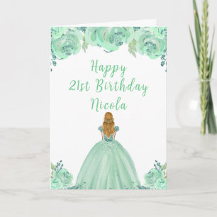 Blonde Hair Princess Minze Floral Geburtstagsparty Karte