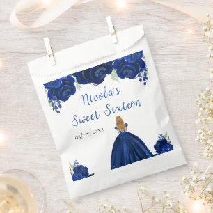 Blonde Hair Princess Navy Floral 16 . Geburtstag Geschenktütchen