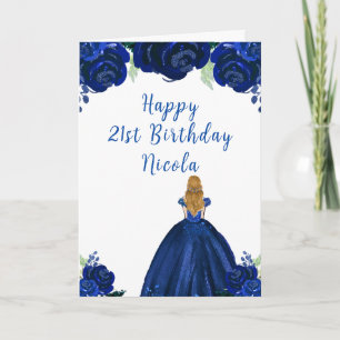 Blonde Hair Princess Navy Floral Geburtstagsparty Karte