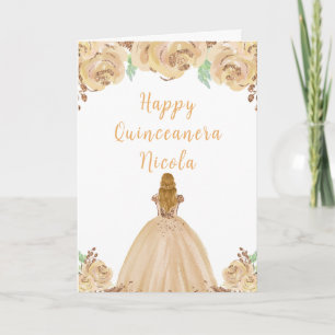 Blonde Hair Princess Peach Floral Quinceanera Karte