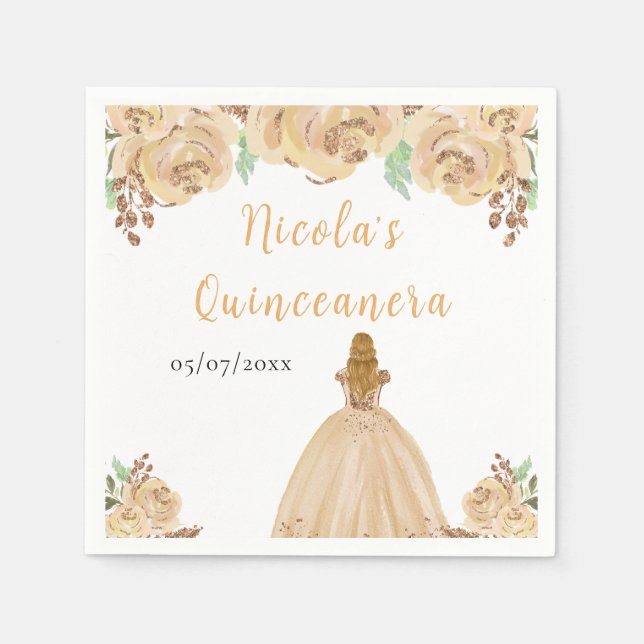 Blonde Hair Princess Peach Floral Quinceanera Serviette (Vorderseite)