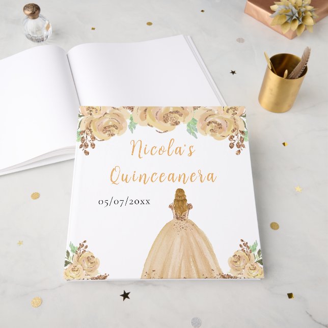 Blonde Hair Princess Peach Quinceanera Guest Book Gästebuch (Vorderseite offen)