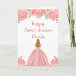 Blonde Hair Princess Pink Floral 16 . Geburtstag Karte