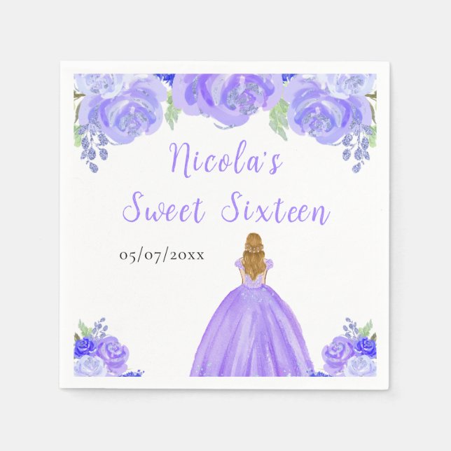 Blonde Hair Princess Purple Floral Sweet Sixteen  Serviette (Vorderseite)