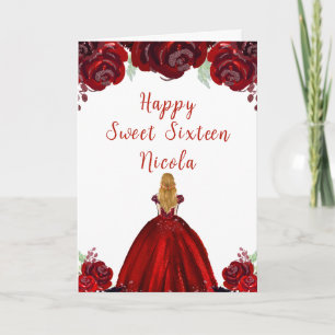 Blonde Hair Princess Red Floral 16 . Geburtstag Karte