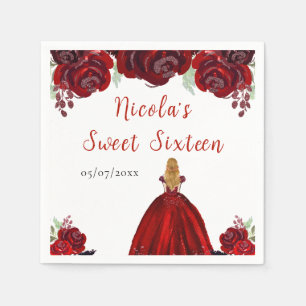 Blonde Hair Princess Red Floral 16 . Geburtstag Serviette