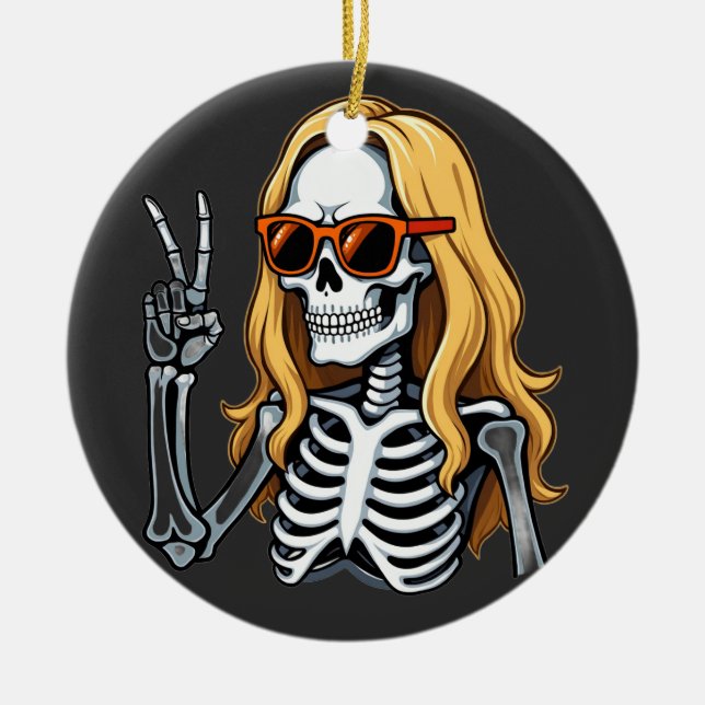 Blonde Hair Skeleton Giving Peace Sign  Keramik Ornament (Vorne)