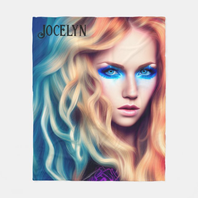 Blonde Hairs Blue Mit Augen Bombshell Fleecedecke (Vorderseite)