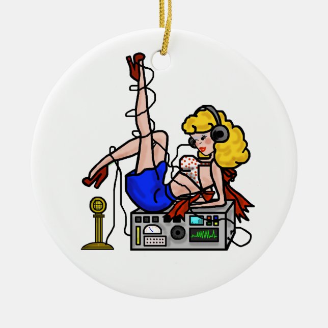 Blonde Ham Radio Button-up Girl Weihnachtsschmuck (Vorne)